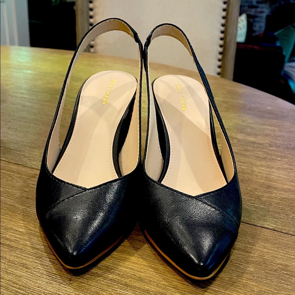 Cole Haan Black Leather Slingback Heels